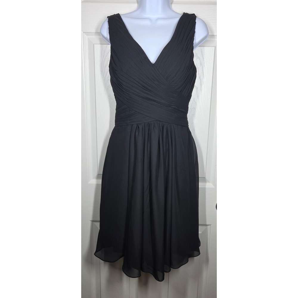 Helen Fontaine Black Chiffon Cocktail Dress V-Neck Pleated Bodice NWT Size 8